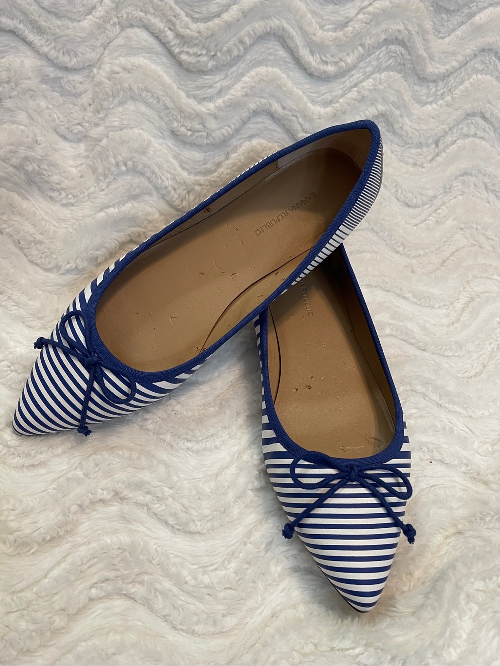 Banana Republic Blue & White Striped Pointed-Toe Ballet Flats